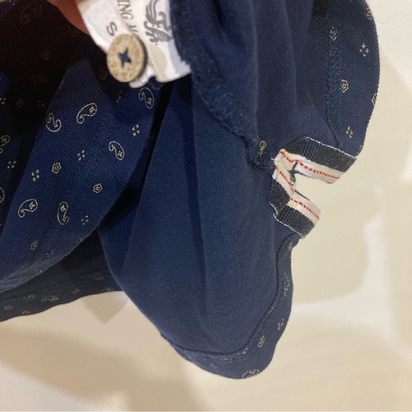 Vintage Washed Cotton Abstract Print Polo T-Shirt Navy Blue Yellow Men’s Size S - Picture 6 of 11